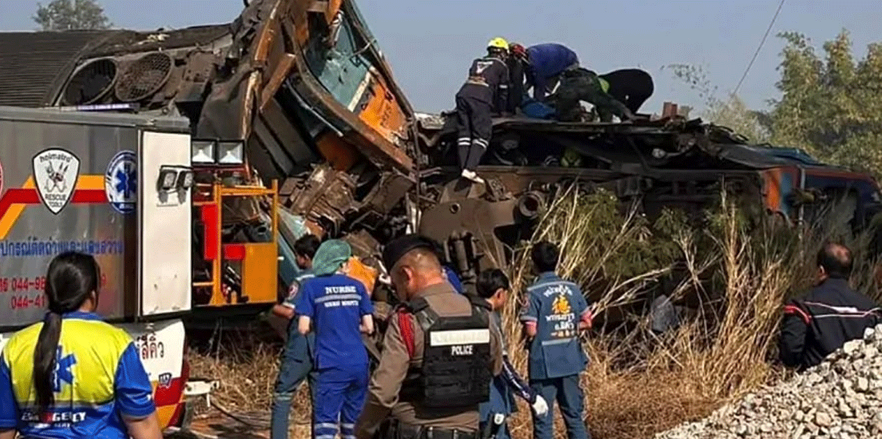 थाइल्याण्डमा गुडिरहेको रेलमा क्रेन खस्दा कम्तीमा २२ जनाको मृत्यु